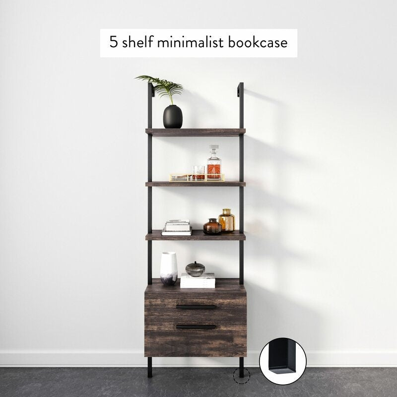 Steel Ladder Bookcase Perfect Place for Books, Plants, Bar Essentials, or Anything you Want to Display Two Drawers Provide Space