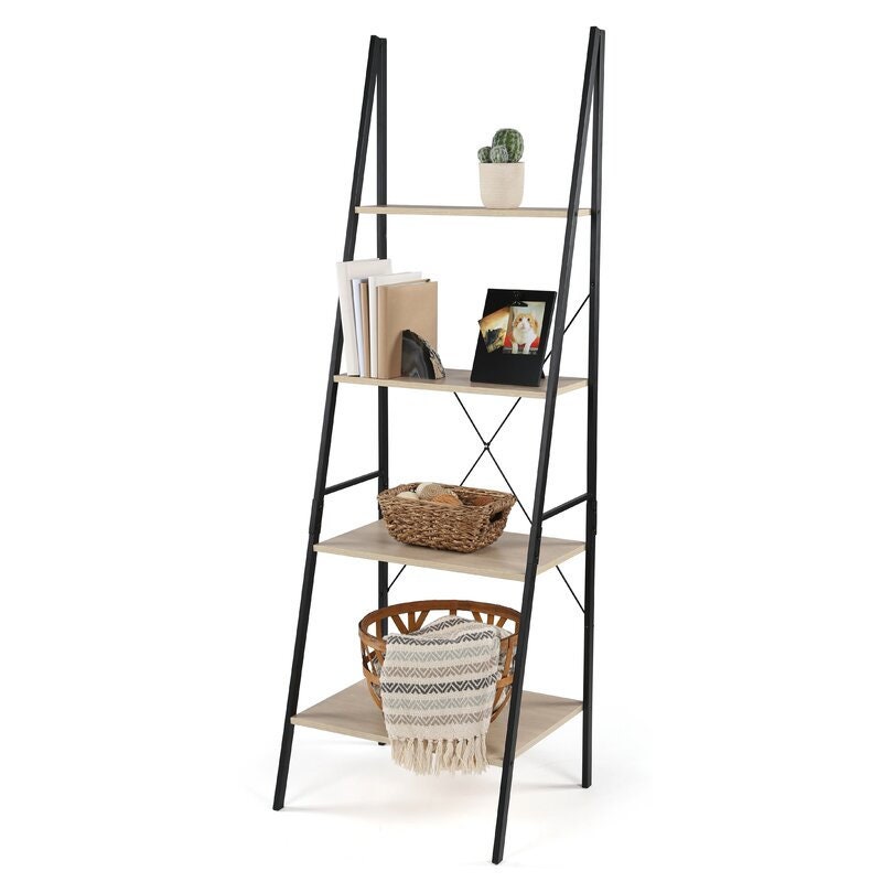 Ladder Bookcase Perfect For Your Living Room, Office, Display Vignette Four Tiers Make this Piece a Cornerstone
