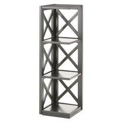 Frost Gray Solid Wood Corner Bookcase Perfect for Corner Space, X-shaped Three Open Shelves Fit for Any Room