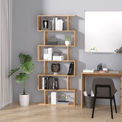 Geometric Bookcase Perfect for your Hallway Entrance, Living Room, Office, Bedroom S-Shaped with 6 Shelves, Offers Displaying and Storing