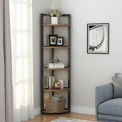 Gray/Brown 59'' H x 11.8'' W Iron Corner Bookcase Shelving Unit Fits Great in any Corner Storage Shelf to Expand the Storage Space Your Room