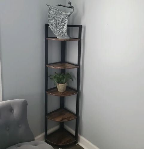 Gray/Brown 59'' H x 11.8'' W Iron Corner Bookcase Shelving Unit Fits Great in any Corner Storage Shelf to Expand the Storage Space Your Room