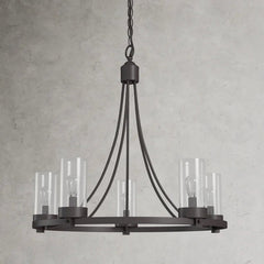 Devoe 5 - Light Shaded Wagon Wheel Chandelier