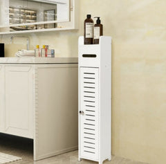 Small Bathroom Storage Corner Floor Cabinet Tissue Corner Stand Cabinet Storage Space with 1 Top Tissue Compartment, 2 Bottom Shelves