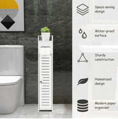 Small Bathroom Storage Corner Floor Cabinet Tissue Corner Stand Cabinet Storage Space with 1 Top Tissue Compartment, 2 Bottom Shelves
