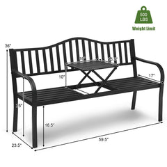 Patio Garden Bench Steel Frame with Adjustable Center Table