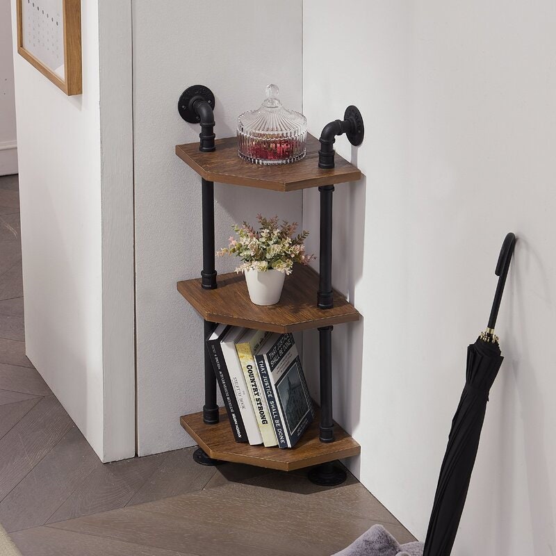 3 Shelves Bookcase With Multi Tiers of Open Storage 3-Tier Vintage Rustic Pipe Shelving is Suitable For The Bathroom, Closet, Home Office