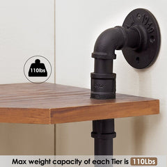 3 Shelves Bookcase With Multi Tiers of Open Storage 3-Tier Vintage Rustic Pipe Shelving is Suitable For The Bathroom, Closet, Home Office