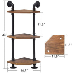 3 Shelves Bookcase With Multi Tiers of Open Storage 3-Tier Vintage Rustic Pipe Shelving is Suitable For The Bathroom, Closet, Home Office