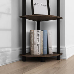 Dark Dusty Oak Plastic Corner Bookcase Five Shelves, Keep Your Favorite Reads on Hand or Display Framed Family Photos