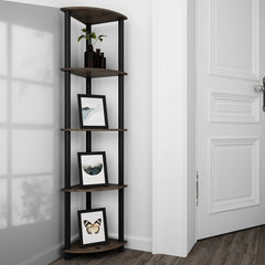 Dark Dusty Oak Plastic Corner Bookcase Five Shelves, Keep Your Favorite Reads on Hand or Display Framed Family Photos