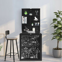 Convertible Wall Mounted Table with A Chalkboard Wall Mounted and Foldable Design Space-Saving Multifunctional Use and Large Storage Space