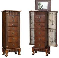 Free Standing Wooden Jewelry Armoire Cabinet Storage Chest with 7 Drawers and 2 Swing Doors 12 Heavy Duty Hooks And 2 Space-Saving Side Door