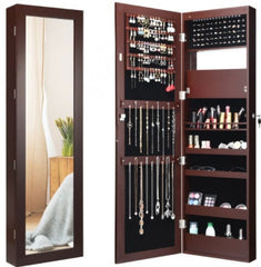 Lockable Wall Door Mounted Mirror Jewelry Cabinet with LED Lights Fits Your Bedroom Decor and The Door-Mounted Feature Makes Space Saving