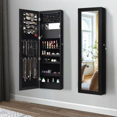 Lockable Wall Door Mounted Mirror Jewelry Cabinet with LED Lights  Fits Your Bedroom Decor and The Door-Mounted Feature Makes Space Saving