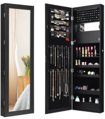 Lockable Wall Door Mounted Mirror Jewelry Cabinet with LED Lights  Fits Your Bedroom Decor and The Door-Mounted Feature Makes Space Saving