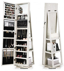 360 Rotatable Armoire 2-in-1 Lockable Mirrored Jewelry Cabinet 120 Earring slots, 54 Earring Holes, 78 Ring Slots, 24 Necklace Hooks