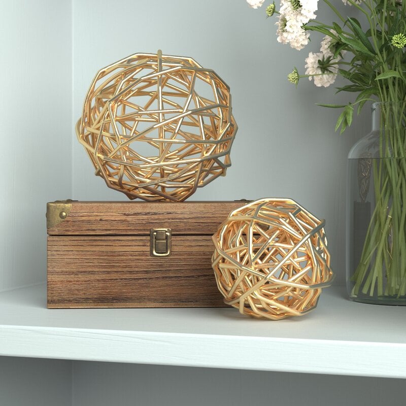 2 Piece Metal Sphere Sculpture Set Decorate your Coffee Table or Entryway Console Table with This 2-Piece Set of Decorative Orbs