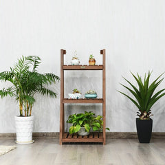 3-Tier Folding Wood Plant Stand Freestanding Plant Shelf Can Also Be Used as an Organizing Shelf, Shoes Storage Shelf and Bathroom Shelf