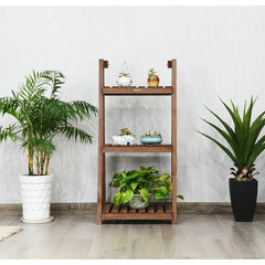 3-Tier Folding Wood Plant Stand Freestanding Plant Shelf Can Also Be Used as an Organizing Shelf, Shoes Storage Shelf and Bathroom Shelf
