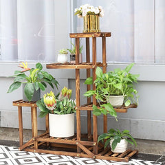 Free Form Multi-Tiered Solid Wood Plant Stand Heavy-Duty Multi-Tier Wood Flower Rack Plant Stand Wood Shelves Bonsai Display Shelf