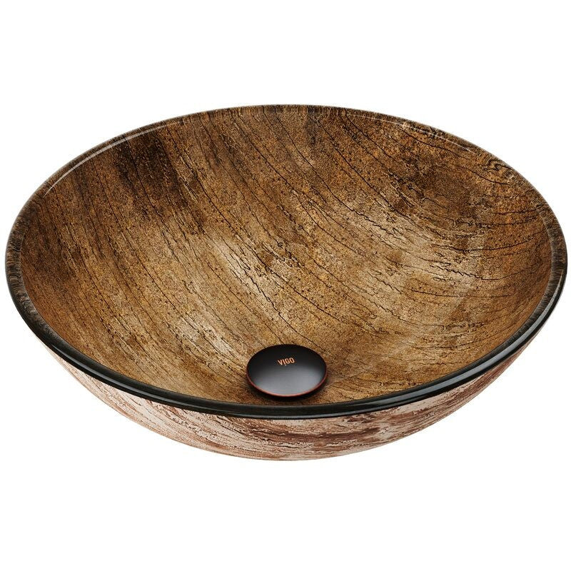 Brown Tempered Glass Handmade Circular Vessel Bathroom Sink Perfectly Rounded Shape and Standard Drain Opening Easily