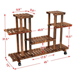 4-Layer Wooden Plant Stand 6 Platforms in 4 tiers, Plant Stand Space to Display 12 Pots of Plants of Different Heights and Shapes
