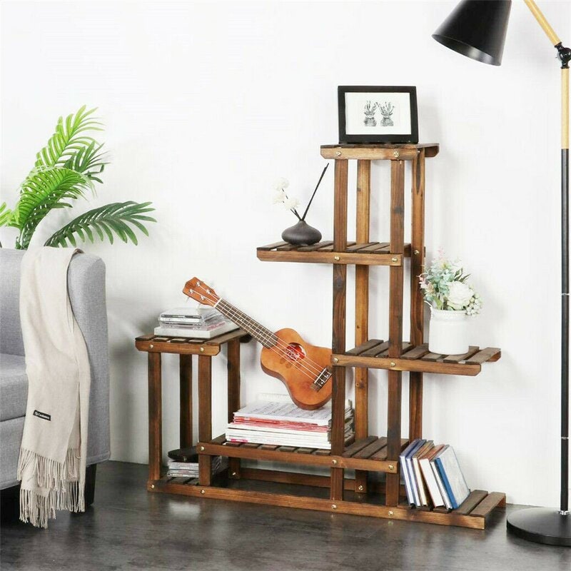 Wooden Tabletop Plant Stand Works for Indoor Living Room or Outdoor Garden Balcony. Multi-Layer Space for Your Favorite Plants