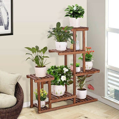 Wooden Tabletop Plant Stand Works for Indoor Living Room or Outdoor Garden Balcony. Multi-Layer Space for Your Favorite Plants