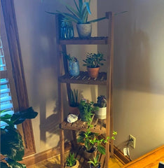 4-Tier Folding Wood Plant Stand Plant Shelf Can Also Be Used as an Organizing Shelf, Shoes Storage Shelf and Bathroom Shelf