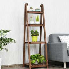 4-Tier Folding Wood Plant Stand Plant Shelf Can Also Be Used as an Organizing Shelf, Shoes Storage Shelf and Bathroom Shelf