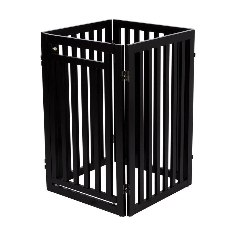 Brown Free Standing Pet Gate Adjustable 4-Panel Design, 4 Hinged Panels, 2 Feet Double-Jointed Hinges