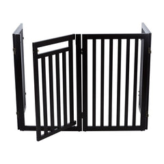 Brown Free Standing Pet Gate Adjustable 4-Panel Design, 4 Hinged Panels, 2 Feet Double-Jointed Hinges