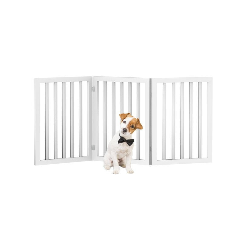 White 3-Panel Free Standing Pet Gate Great Blocking Doorways, Hallways and Stairs The Plastic Feet Protection for your Flooring