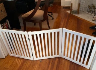 White Wooden Freestanding Pet Gate Foldable Perfect for Use in Front of Stairs, Kitchens, Balconies, Bathrooms, Bedrooms, Entrances, Hallway