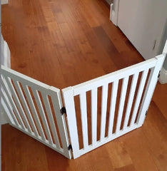White Wooden Freestanding Pet Gate Foldable Perfect for Use in Front of Stairs, Kitchens, Balconies, Bathrooms, Bedrooms, Entrances, Hallway