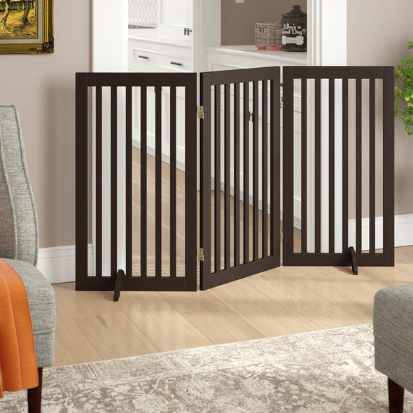 60" W  Wooden Free Standing Pet Gate Dual-Sided Folding System, Allowing U/Z Shape Folding. Perfect for Your Small Puppy