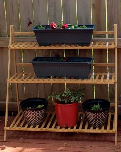3 Tier Ladder Plant Stand Flower Pot Rack Holder Foldable Planter Shelves Organizer Indoor Home Garden Patio Decors Natural Bamboo