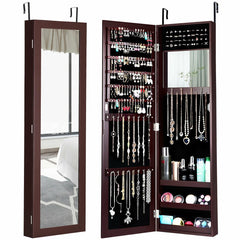 Wall Door Mounted Mirrored Jewelry Cabinet Storage Organizer