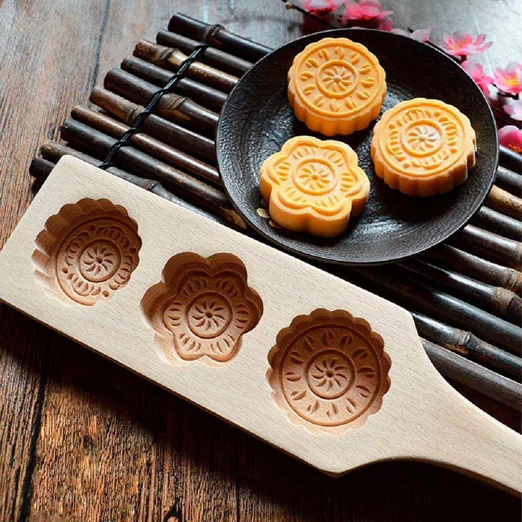 Wooden Moon Cake Wooden Baking Mold Cookie Stamps MoonCake Mold  Moon Cake Mold 3 Flower Shape for Muffin Mooncake Cookie Biscuit