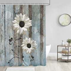 Rustic Wooden Shower Curtain Vintage White Flower Daisy Country Farm Antique Bathroom Décor 60"x72"