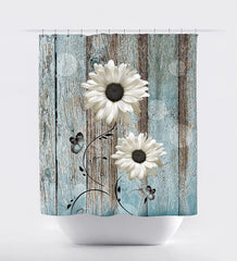Rustic Wooden Shower Curtain Vintage White Flower Daisy Country Farm Antique Bathroom Décor 60"x72"