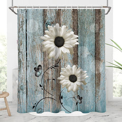 Rustic Wooden Shower Curtain Vintage White Flower Daisy Country Farm Antique Bathroom Décor 60"x72"