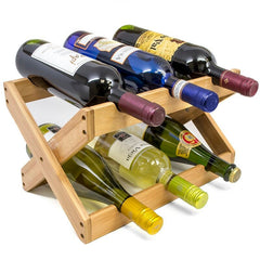 Solid Wood Tabletop Wine Bottle Rack in Bamboo  Contemporary Wine Rack Holds 6 Bottles Rack Individually Horizontally to Keep Corks Moist