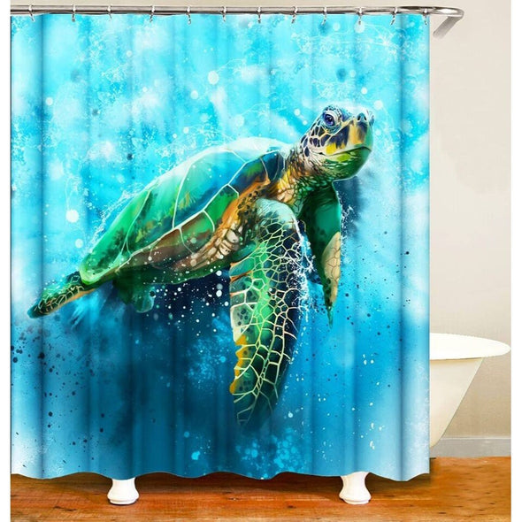 Ocean Sea Turtle Shower Curtain for Bathroom, 3D Beach Fabric Shower Curtain Decorative 72x72in