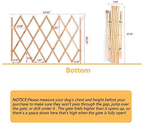 Expandable Accordion Dog Gate, Wooden Accordian Expansion Dog Gate for Doorway Stairs, Retractable Gate Safety Protection
