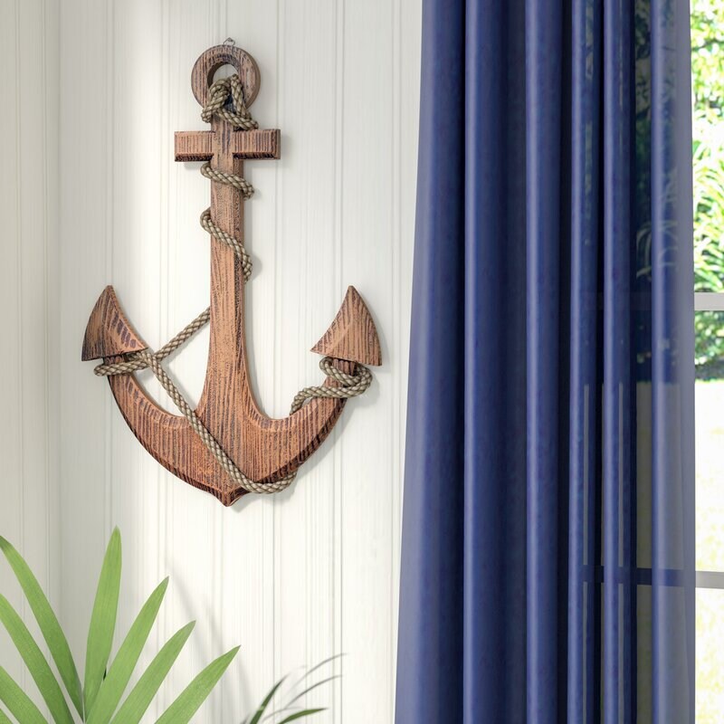 Wooden Anchor Wall Décor Fit Any Wall Hangs Cohesive Style, Arrange a Gallery Display of Porthole-Inspired Mirrors and Framed