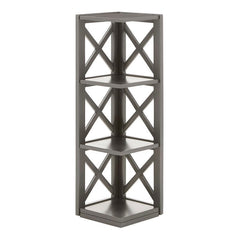 Frost Gray Solid Wood Corner Bookcase Three Open Shelves Provide an Ideal Spot to Keep Decorative Objects or Framed Photos.
