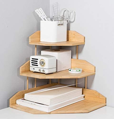 Bamboo Spice Rack Corner Shelves-3 tier Standing pantry Shelf for kitchen counter storage,Bathroom Countertop Storage Organizer