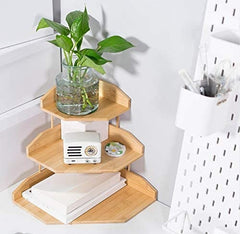 Bamboo Spice Rack Corner Shelves-3 tier Standing pantry Shelf for kitchen counter storage,Bathroom Countertop Storage Organizer